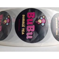 Etykiety BUBU bubble tea na rolce, naklejki na kubek 4200 szt.